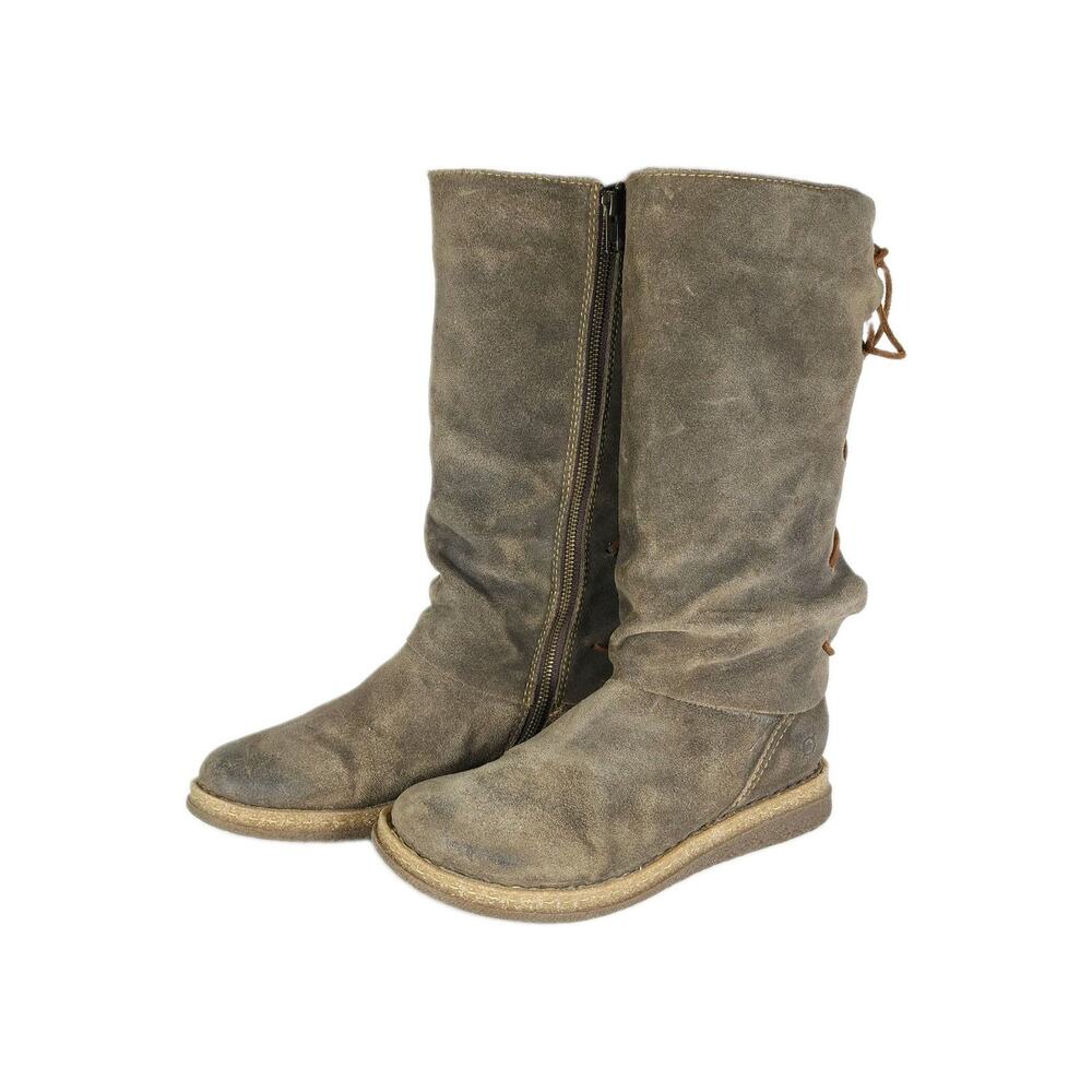 Born Sable Women's 9,5M/W Brown Distressed Suede Lace Up ZipTall Riding Boots